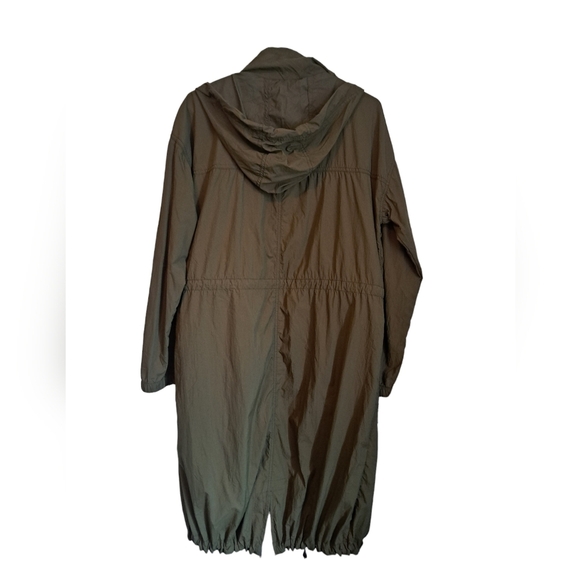 GAP FIT long lightweight jacket army green nylon hooded water resistant zip SM - Picture 7 of 9